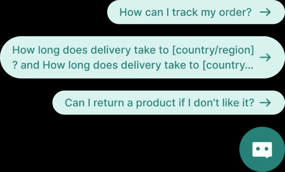 algoshop AI Sales Chatbot text outreach card proactively offering shopping help and common customer questions.