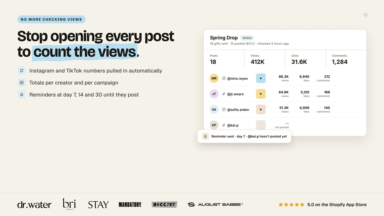 Seed campaign report with post, view, like and comment records