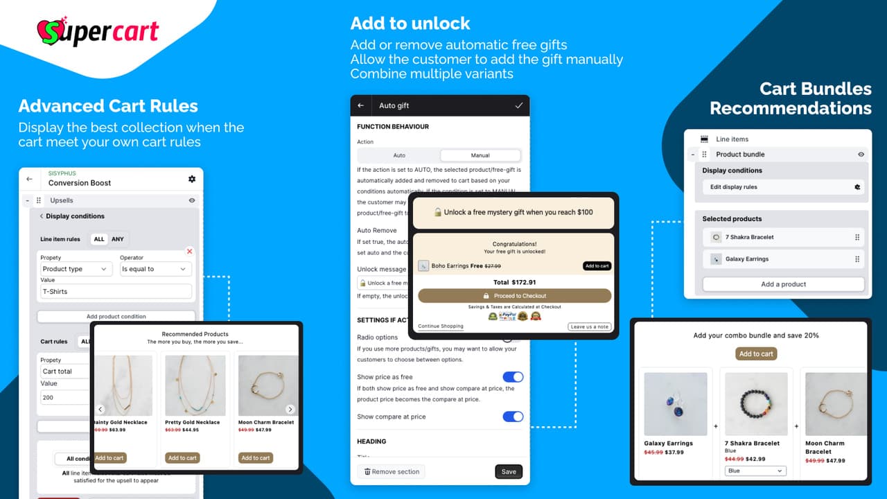 Supercart rules, gift behavior and product bundle editor examples