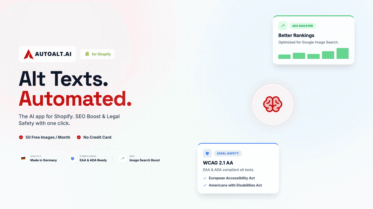 AutoAlt official product visual introducing automatic Shopify image descriptions