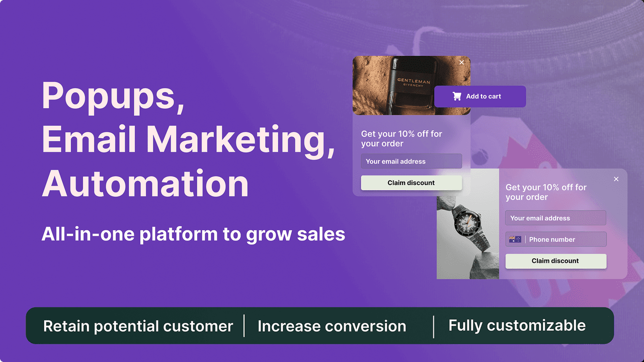 HustlePop official product visual showing two email signup popup designs