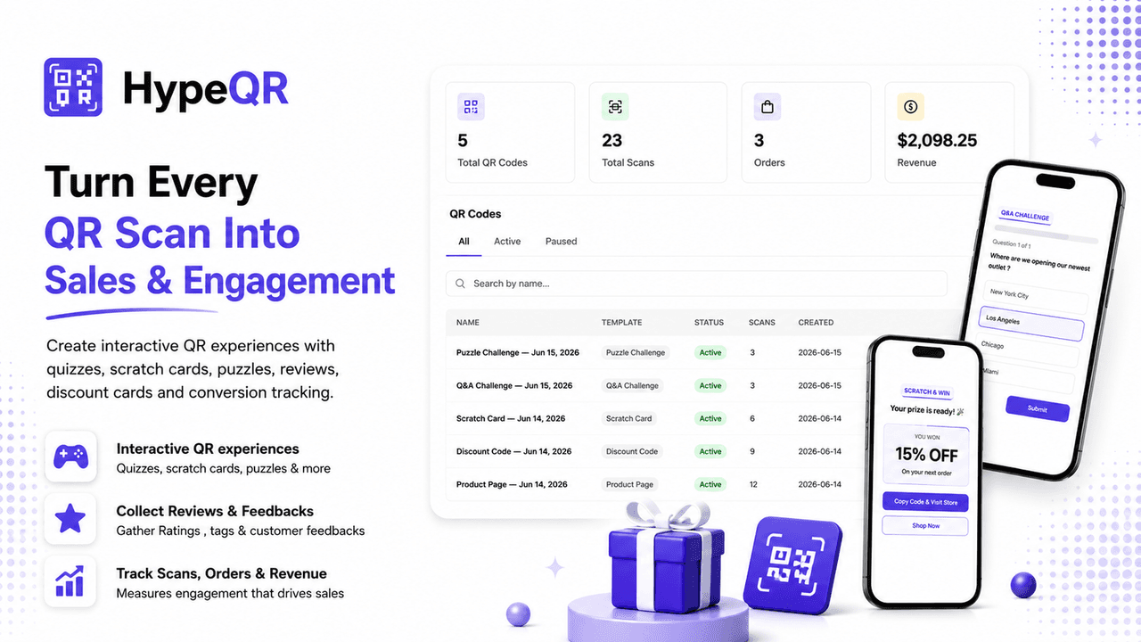 HypeQR official product visual introducing interactive Shopify QR campaigns