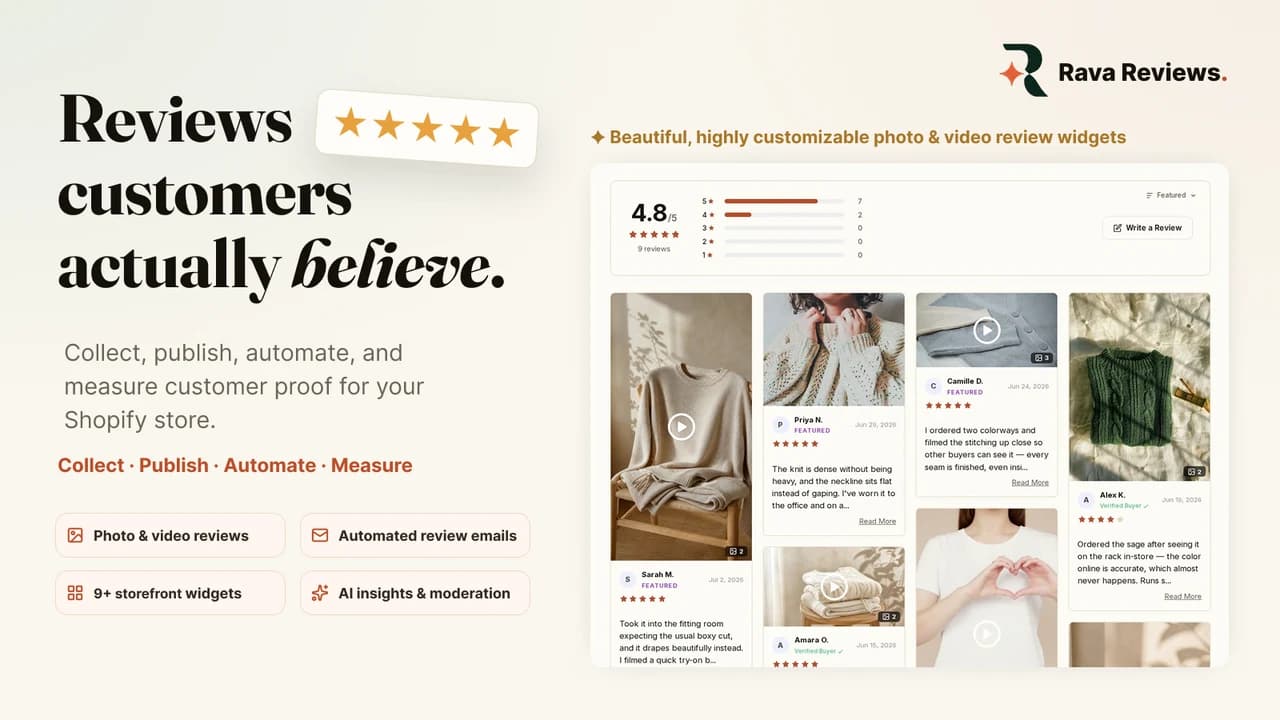 Rava Reviews official visual introducing customer photo and video reviews for Shopify