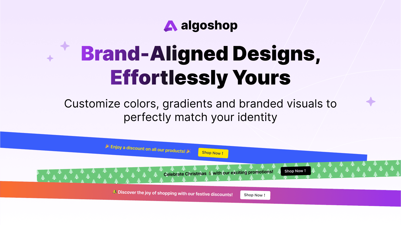 algoshop Announcement Bar Shopify app promotional screenshot 2 illustrating storefront promotional announcement bars.