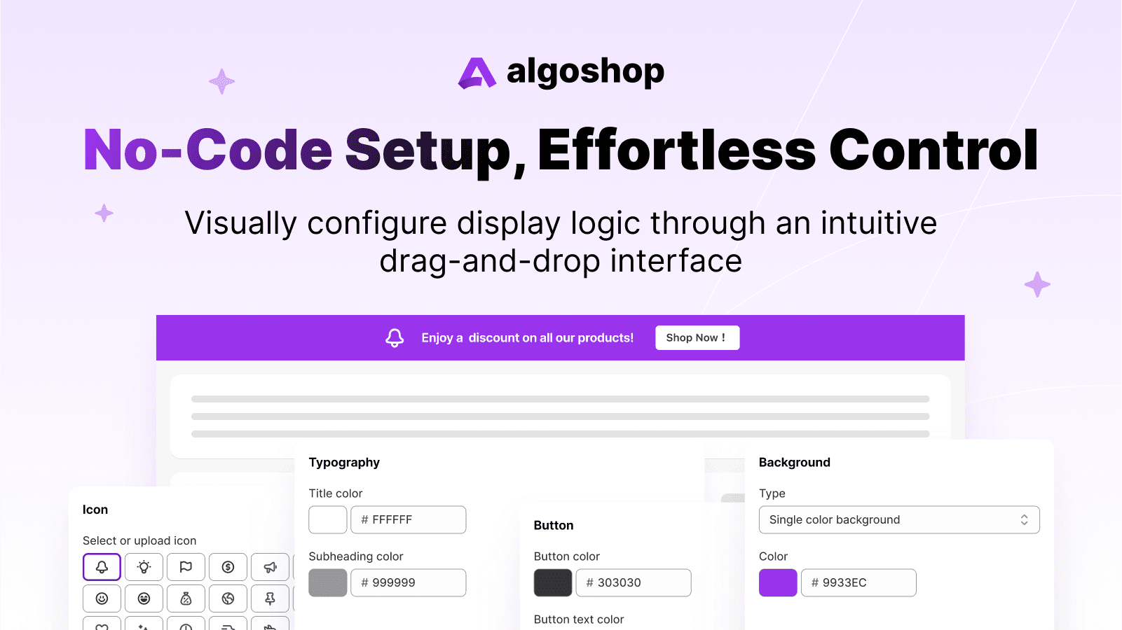 algoshop Announcement Bar Shopify app promotional screenshot 6 illustrating storefront promotional announcement bars.
