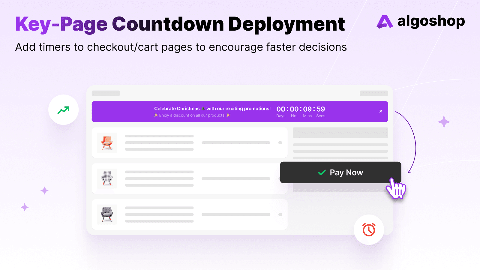 algoshop Countdown Timer Shopify app promotional screenshot 1 illustrating storefront sale countdown timers.