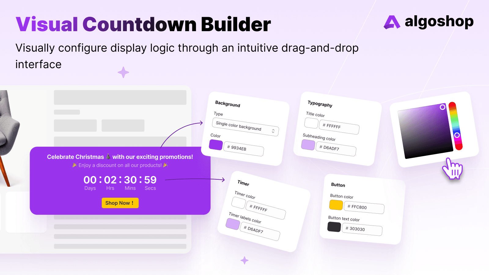 algoshop Countdown Timer Shopify app promotional screenshot 5 illustrating storefront sale countdown timers.