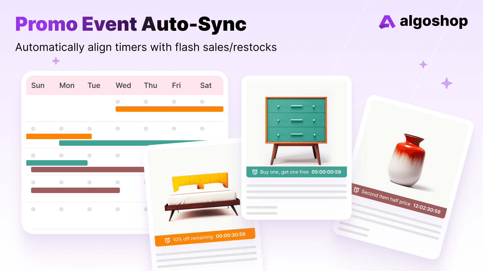 algoshop Countdown Timer Shopify app promotional screenshot 6 illustrating storefront sale countdown timers.