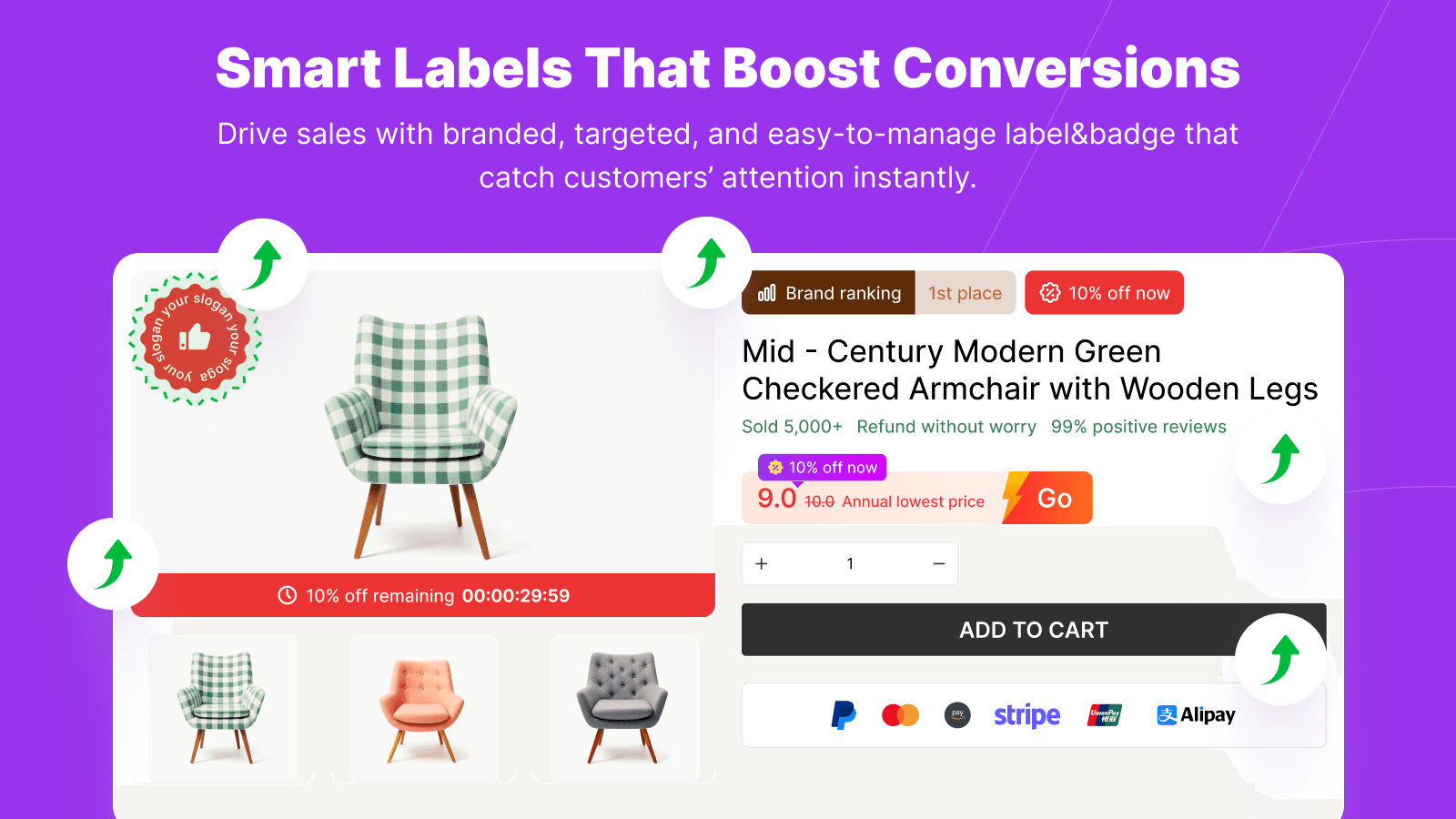 algoshop Product Label & Badge Shopify app promotional screenshot 1 illustrating product labels and promotional badges.