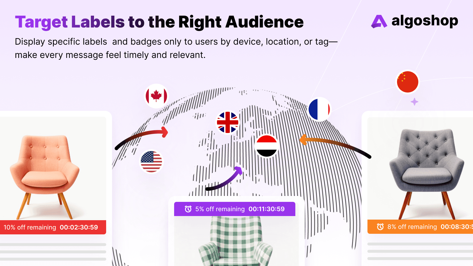 algoshop Product Label & Badge Shopify app promotional screenshot 4 illustrating product labels and promotional badges.