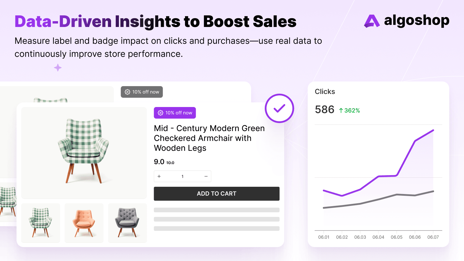 algoshop Product Label & Badge Shopify app promotional screenshot 5 illustrating product labels and promotional badges.