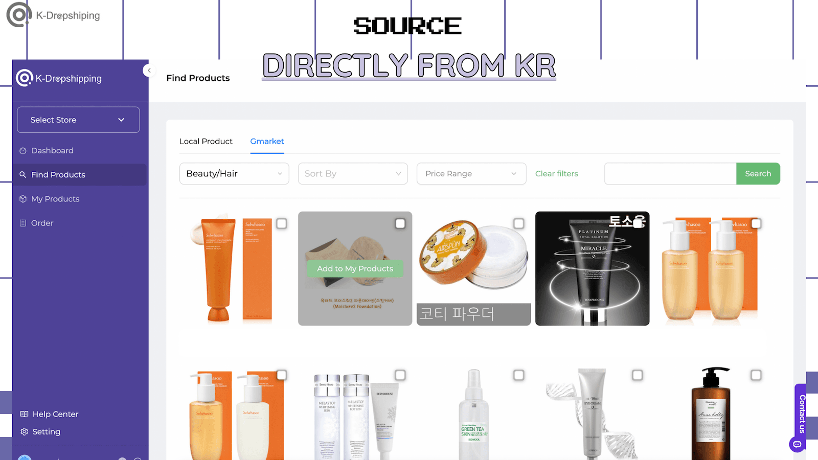 K-Dropshipping product information and sourcing screen