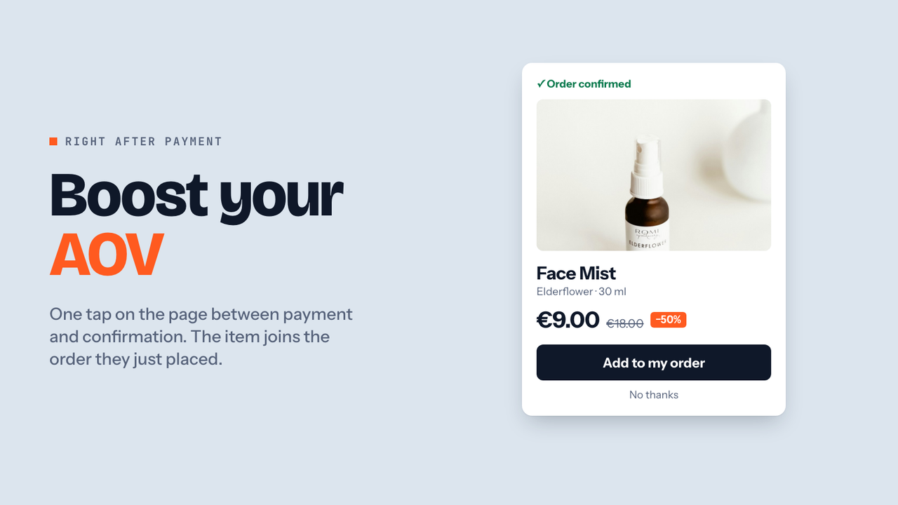 Abakira promotional image showing a post-payment Face Mist offer