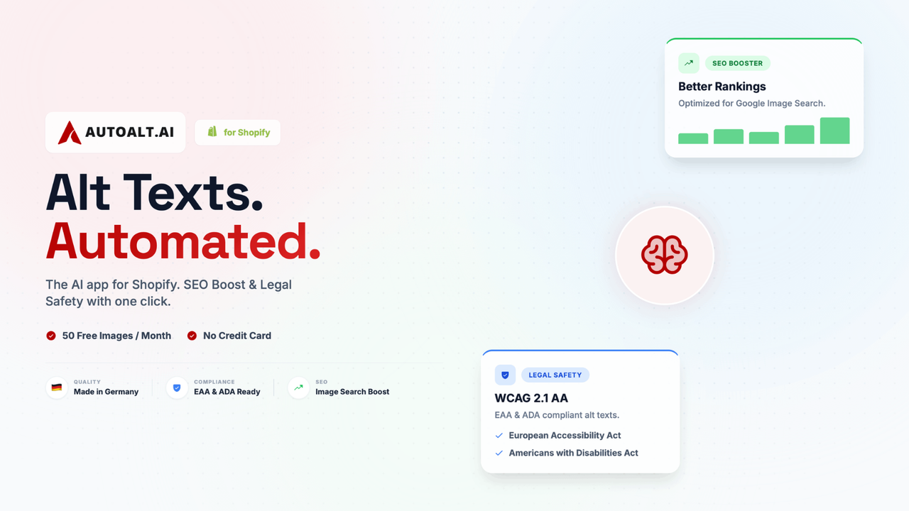 AutoAlt official product visual introducing automatic Shopify image descriptions